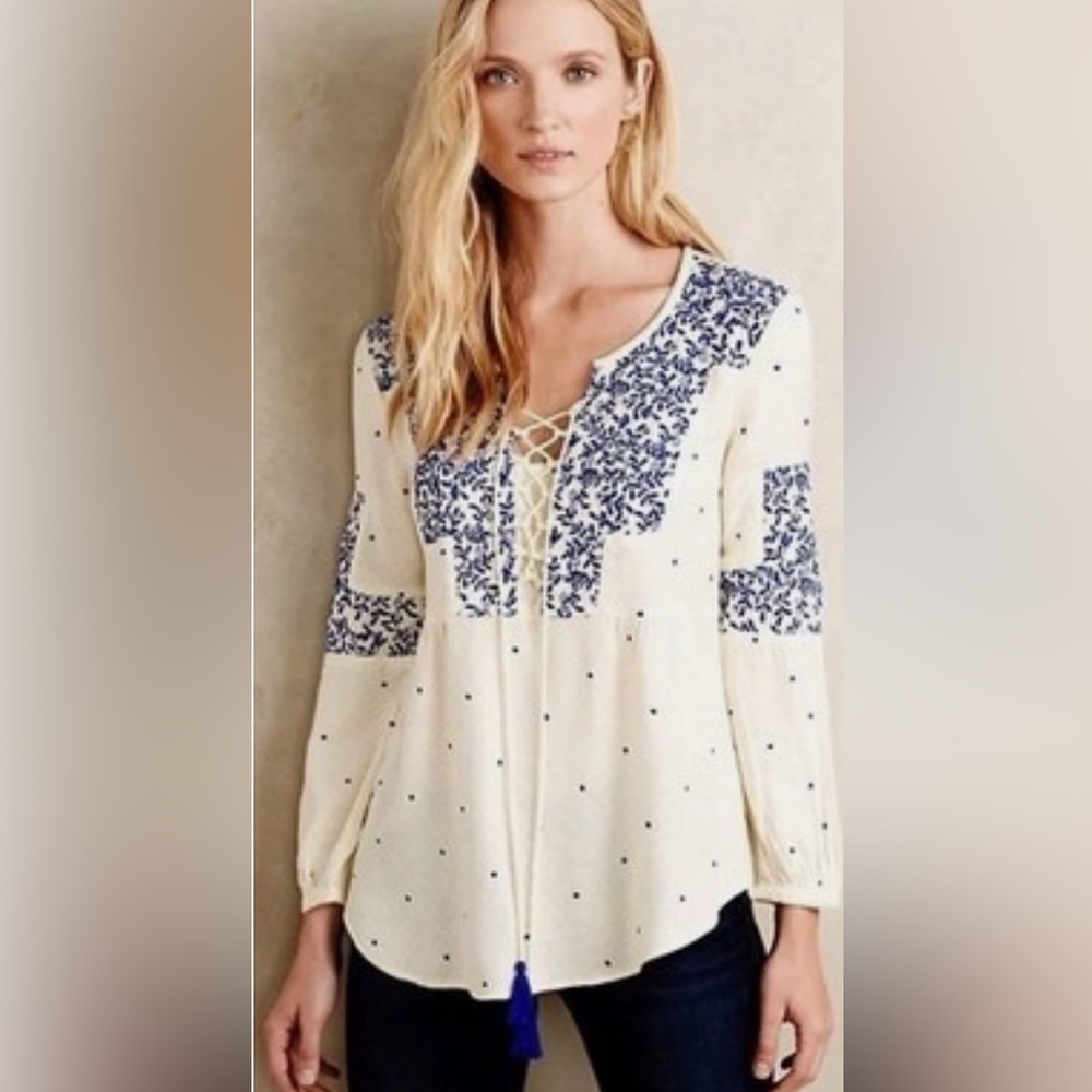 Anthropologie Vanessa Virgina Embroidered Top